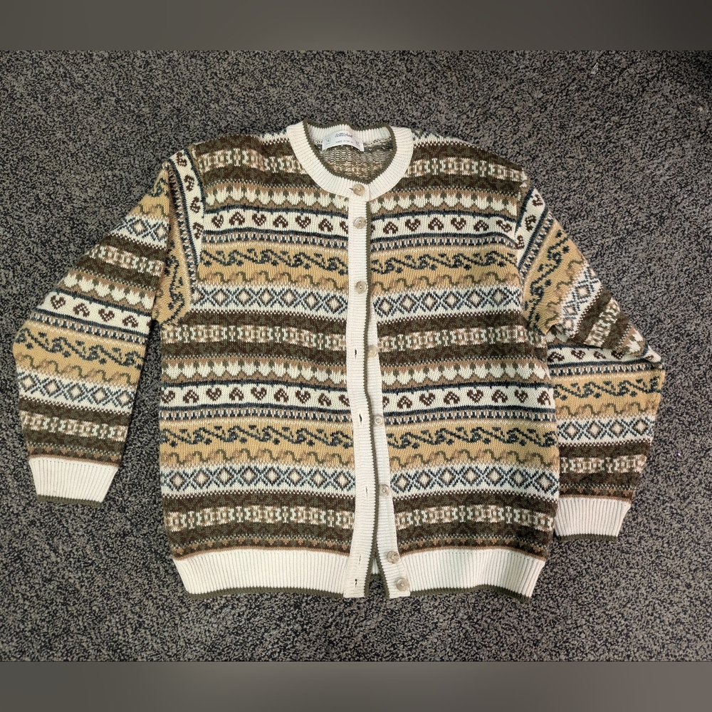 Vintage 90s St. Michael Women's Fair Isle Cardigan UK size 14
